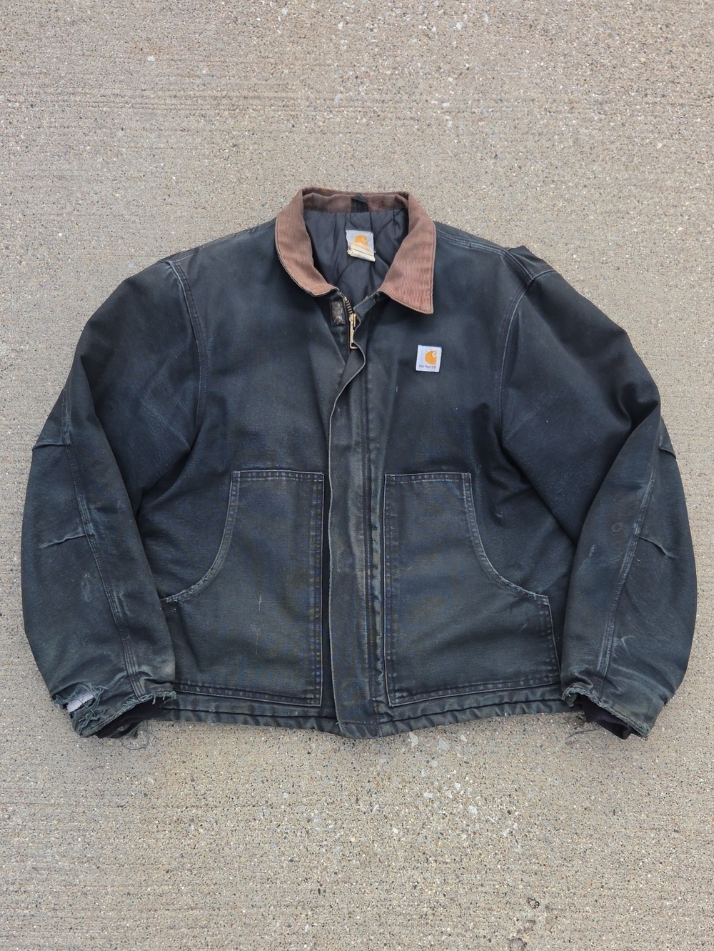 Vintage Carhartt Jacket J02 Arctic Quilt Lined Full Zip Black Faded Size Medium